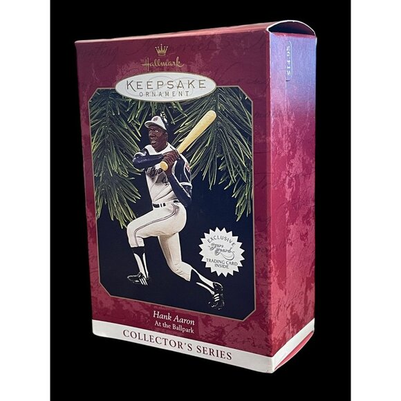 1997 Hallmark Keepsake Ornament At The Ballpark Hank Aaron With Trading Card - Picture 4 of 6